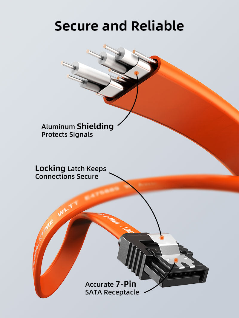 CABLETIME CAS2E locking latch and gold-plated SATA connector