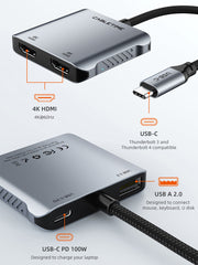 CABLETIME 4K 60Hz MST USB C to Dual HDMI Hub | CB73G