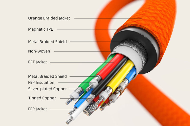 CABLETIME Magnetic-Coil USB4 Cable, 40Gbps, 240W, 8K@60Hz – feature detail 23 | CU4WH/CU4BH