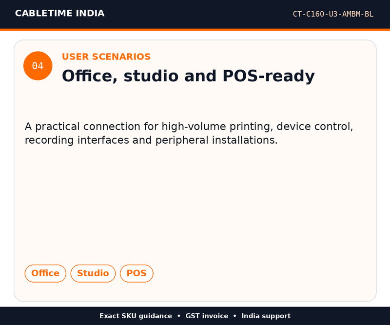 CABLETIME CT-C160-U3-AMBM-BL — User scenarios — Office, studio and POS-ready