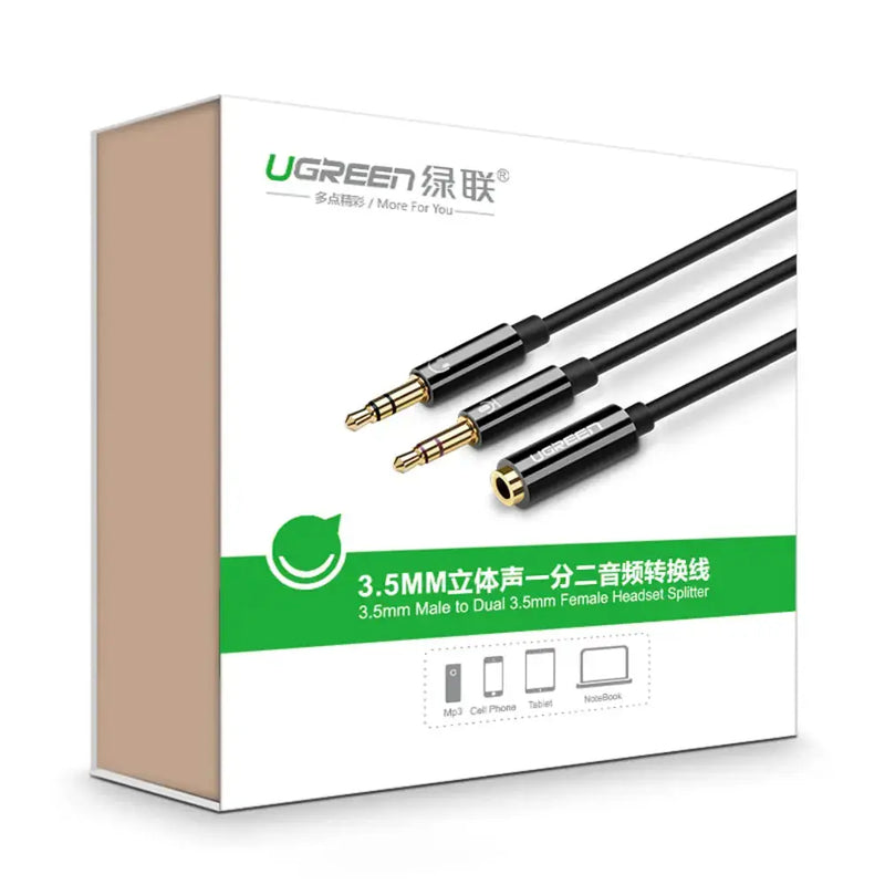 UGREEN 20cm 3.5mm Audio Splitter Cable Female to Dual Male Headphone Mic Y-Splitter ABS Case PC Laptop Smartphone 20898 Ugreen