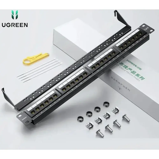 UGREEN Cat6 Patch Panel 24-Port 1U Rack Mount UTP Ethernet Network Panel RJ45 LAN Cable Data Center Server Office (70423) Ugreen
