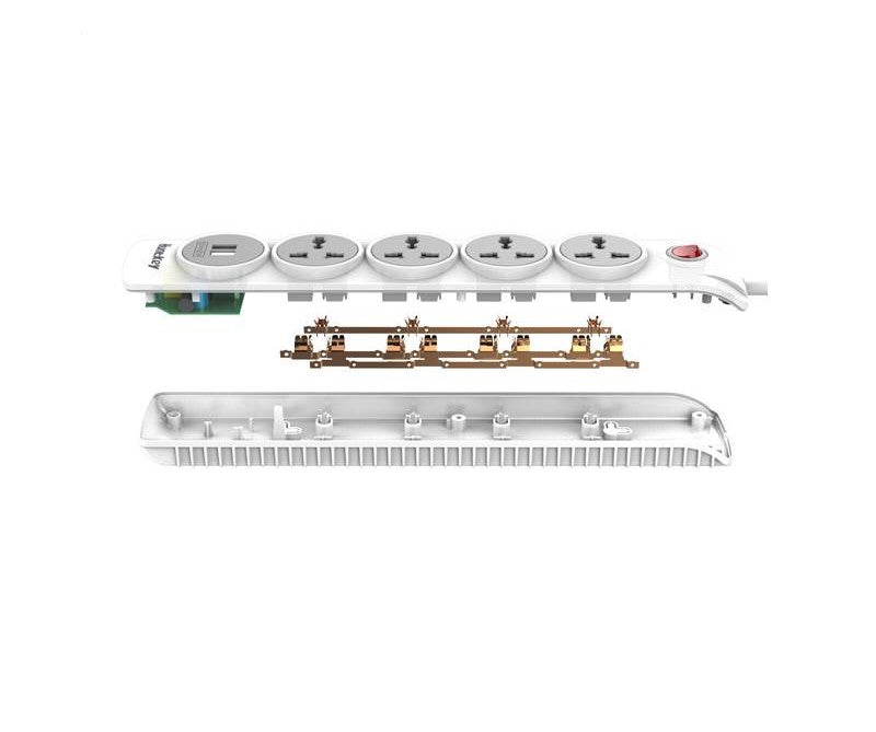 Huntkey SZN507 Universal Power Strip 2M With 4 Outlets, 2*Usb A Charging Outlets (White)