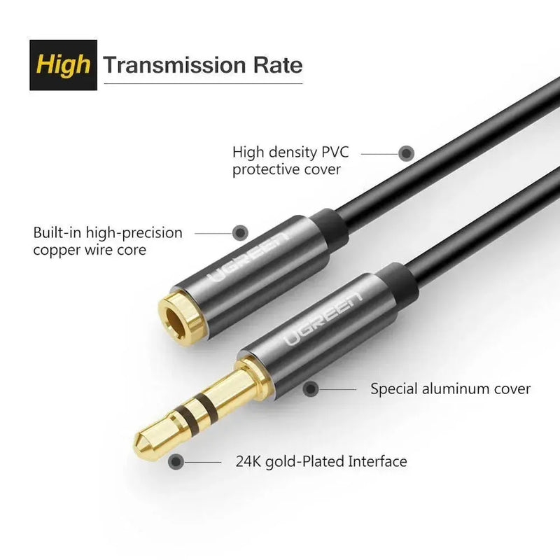 UGREEN 1.5M 3.5mm Audio Extension Cable Male to Female AUX Headphone Jack Extender Car Laptop Smartphone Headphones 10593 Ugreen
