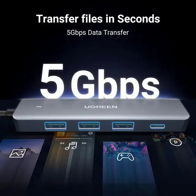 UGREEN 5-in-1 USB-C Hub 4 USB-A Ports 100W PD Charging 5Gbps Data Transfer MacBook iPad Pro Laptop Chromebook 15920 Ugreen