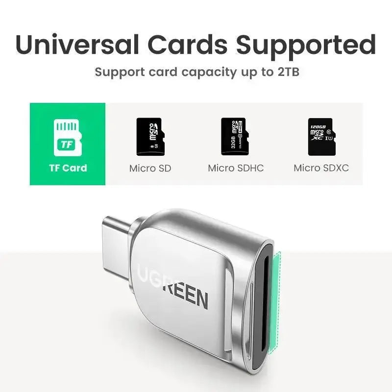 UGREEN USB-C Micro SD Card Reader OTG TF Adapter Zinc Alloy Android iPadOS Windows MacOS Linux Silver (15513) Ugreen