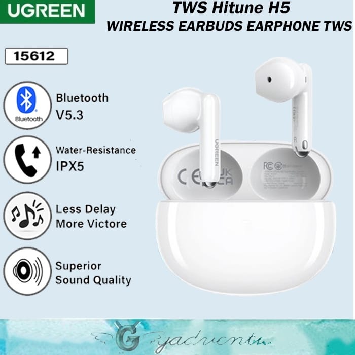 Ugreen HiTune H5 True Wireless Bluetooth V5.3 Active Noise Cancelling Earbuds With 26H Battery 13.6mm Drivers - White(15612)