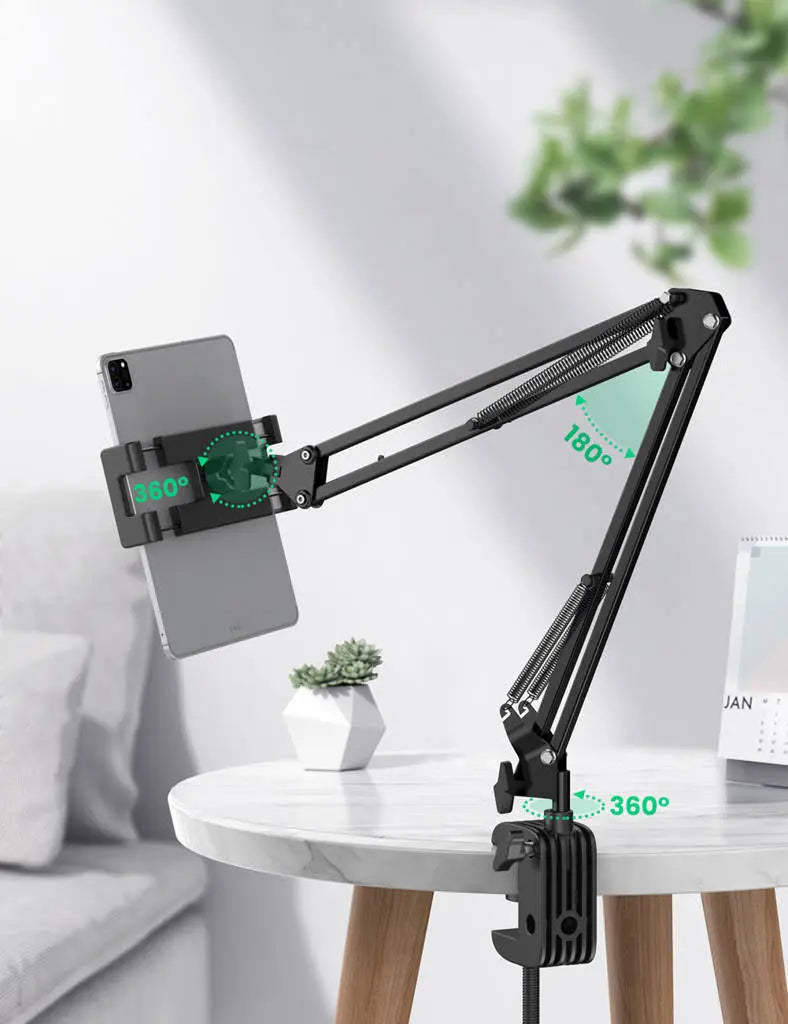 UGREEN Universal Tablet & Phone Holder 360° Rotating with Folding Long Arm – Adjustable 180° Arms, Desk & Bed Clamp (Fits 4"–12.9") (50394) TeckPot
