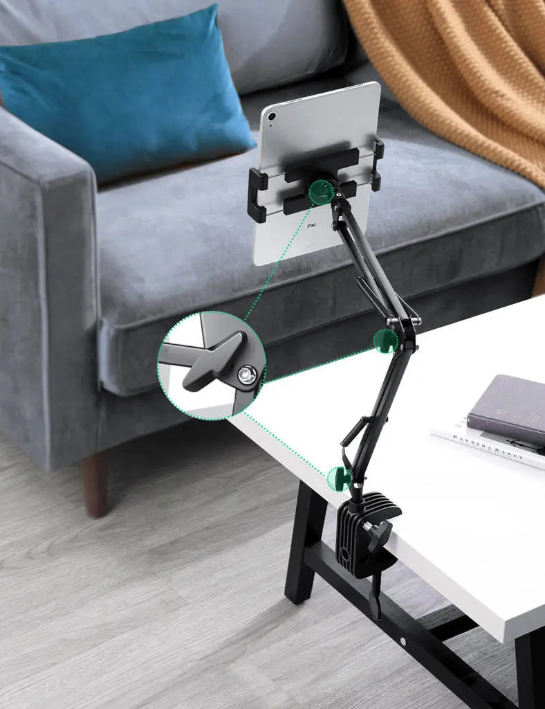UGREEN Universal Tablet & Phone Holder 360° Rotating with Folding Long Arm – Adjustable 180° Arms, Desk & Bed Clamp (Fits 4"–12.9") (50394) TeckPot