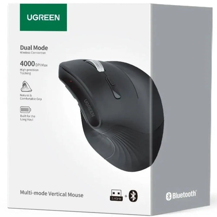 UGREEN Vertical Ergonomic Mouse Wireless Bluetooth 5.0 2.4G 5 Button 1000-4000 DPI Mouse Arm Prevention PC Laptop (25444)
