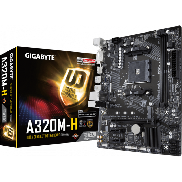 GIGABYTE GA-A320M-H MOTHERBOARD (AMD SOCKET AM4/RYZEN SERIES CPU/MAX 32GB DDR4 3200MHZ MEMORY)