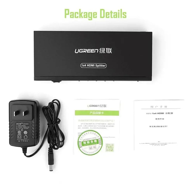 UGREEN 1x4 HDMI Splitter, HDMI Amplifier Splitter 1 In 4 Out, Supports 4K@30Hz, Full HD 1080P, 3D for TV, Monitor, Projector (40202) Ugreen