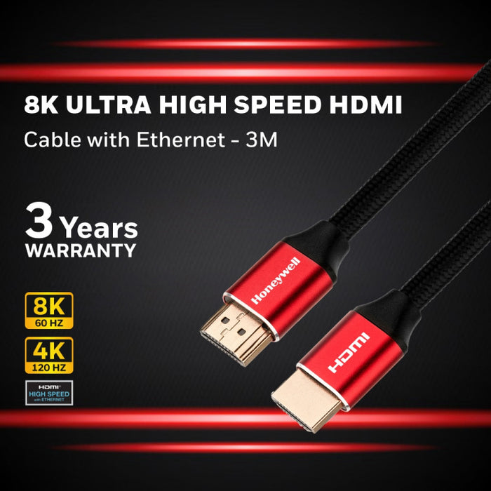 HONEYWELL HC000014 HSD HDMI 2.1 Cable With Ethernet| 48GBPS| Supports 3D /4Kx2K /8K UHD-3M