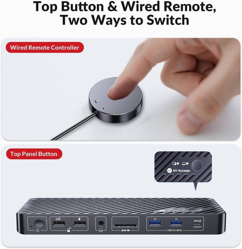AV Access iDock P10 Dual Monitor KVM Docking Station for 1 Laptop & 1 Desktop – Dual 4K@60Hz, 65W USB-C PD