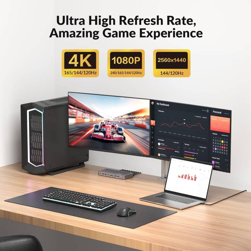AV Access iDock P10 Dual Monitor KVM Docking Station for 1 Laptop & 1 Desktop – Dual 4K@60Hz, 65W USB-C PD