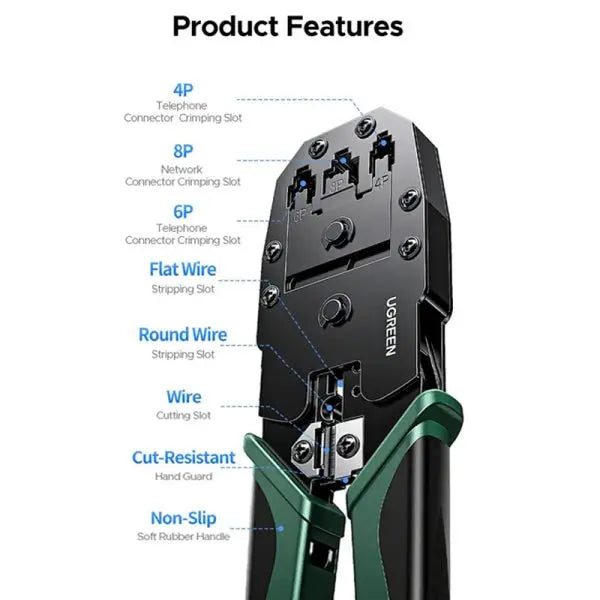 UGREEN RJ45 Crimping Tool NW304 (35971) – 3-in-1 Ethernet Cable Crimper, Cutter & Stripper for CAT5/CAT6/CAT7/CAT8 TeckPot