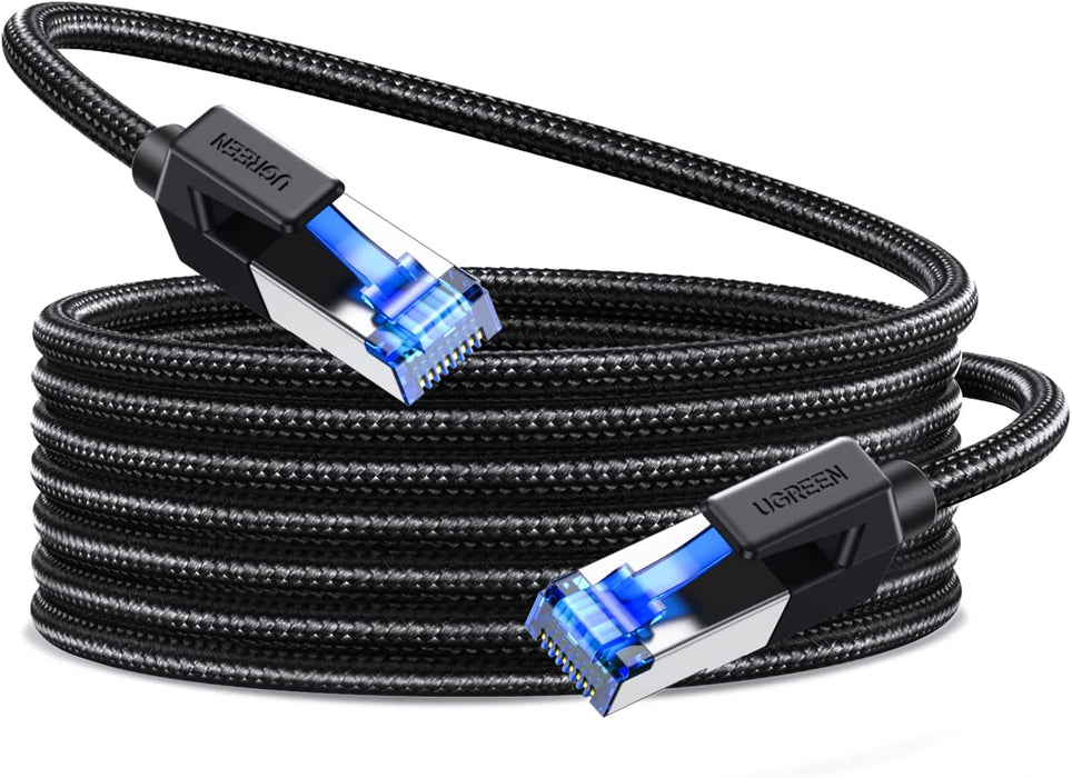 UGREEN 10M/30Ft. Cat 8 High Speed Braided Ethernet Cable 40Gbps 2000Mhz RJ45 Shielded Indoor Heavy Duty LAN Cables Compatible for Gaming PC PS5 PS4 PS3 Xbox Modem Router - Black (30795)