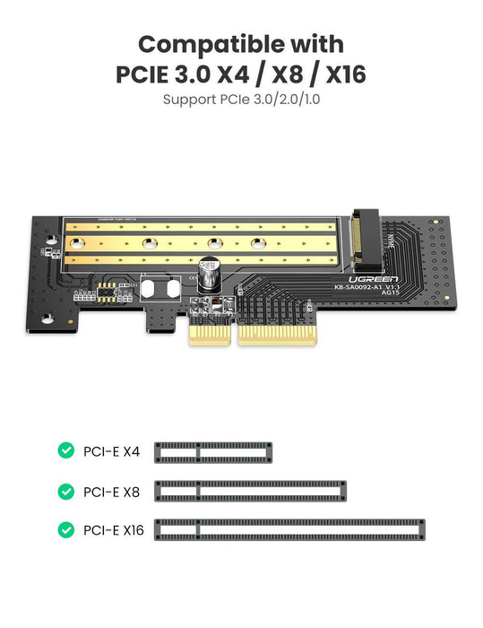 UGREEN M.2 NVME to PCI Express 3.0 x4 Adapter Card, Support M Key Solid State Drive Type 2280 2260 2242 2230 Converter to Desktop PCI Express (70503)