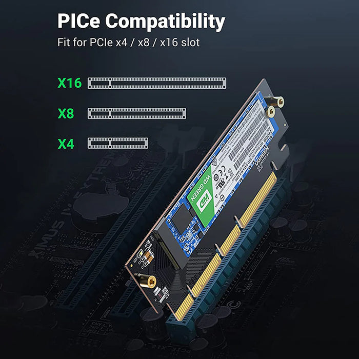 UGREEN NVMe PCIe Adapter PCle Gen4 x16 to M.2 Expansion Card M.2 SSD to PCIe 4.0 X16/X8/X4 Card with Heatsink M.2 PCIe Converter Compatible with Thunderbolt 3 (30715)