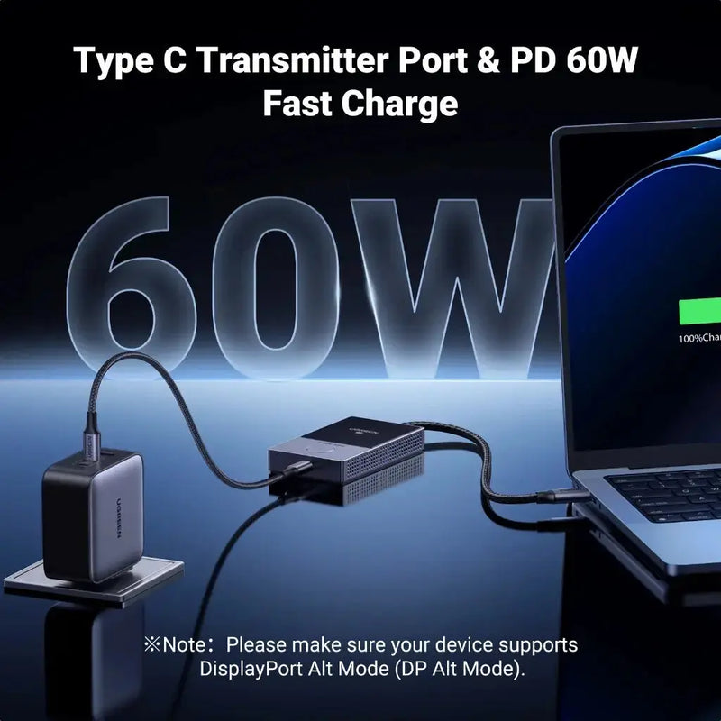 UGREEN Wireless HDMI Transmitter Receiver USB-C DP Protocol 1080P 60Hz 5G WiFi Computer Laptop TV Camera 98FT 30M (35031A) Ugreen
