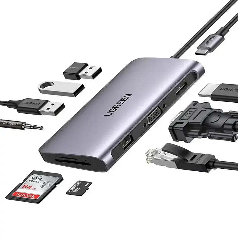UGREEN 10 in 1 Usb C Docking Station With Ethernet, 4K USB C to HDMI, VGA, PD Power Delivery, 3*USB 3.0 Ports, USB C to 3.5mm, SD/TF Cards Reader for MacBook/Pro/Air and Type C Windows Laptops (80133) - Ugreen India