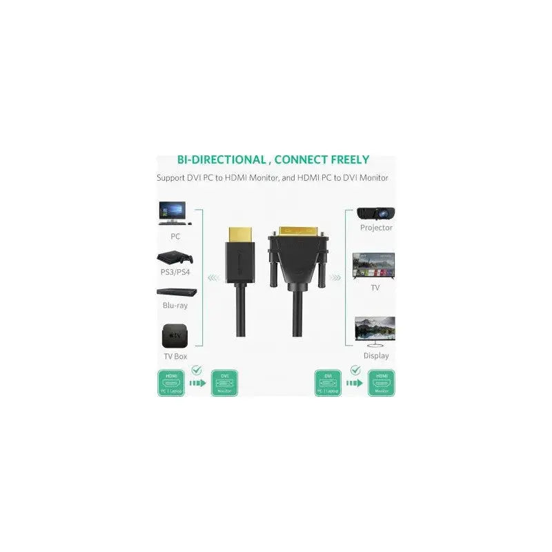UGREEN 1.5M HDMI to DVI Cable 1080P High Speed Male to DVI-D 24+1 Bi-Directional Video Converter Monitor PC Laptop HDTV 11150 Ugreen