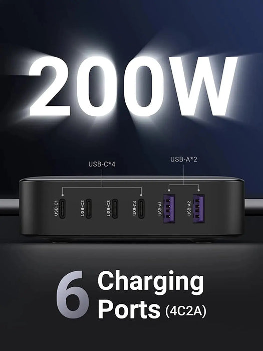 UGREEN 200W Nexode 6-Ports USB C PD Charger Support GaN II (40914/ Open Box) - TeckPot