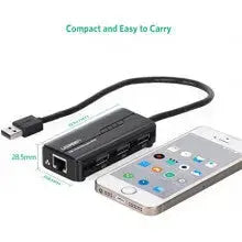 UGREEN USB Ethernet Adapter 100Mbps RJ45 Network 3-Port USB 2.0 Hub Laptop MacBook Windows Linux Switch Wired Internet 20264 Ugreen