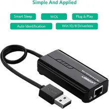 UGREEN USB Ethernet Adapter 100Mbps RJ45 Network 3-Port USB 2.0 Hub Laptop MacBook Windows Linux Switch Wired Internet 20264