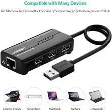 UGREEN USB Ethernet Adapter 100Mbps RJ45 Network 3-Port USB 2.0 Hub Laptop MacBook Windows Linux Switch Wired Internet 20264 Ugreen