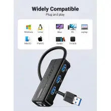 UGREEN USB Ethernet Adapter Gigabit 1000Mbps RJ45 Network 3-Port USB 3.0 Hub Laptop PC MacBook Windows Linux Wired Internet 20265 Ugreen