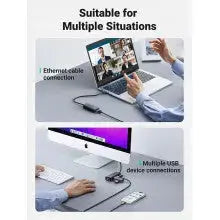 UGREEN USB Ethernet Adapter Gigabit 1000Mbps RJ45 Network 3-Port USB 3.0 Hub Laptop PC MacBook Windows Linux Wired Internet 20265 Ugreen