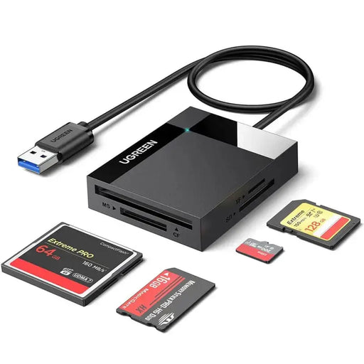Ugreen 4 in 1 USB 3.0 All-in-One Card Reader Writer 5 Gbps Speed for Digital Memory Cards TF SD Micro SD SDHC SDXC Flash Card With 1.5 feet Cable - Black (30333/ Open Box)) - TeckPot
