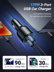 UGREEN EC705 130W three-port charger for laptop and phone charging