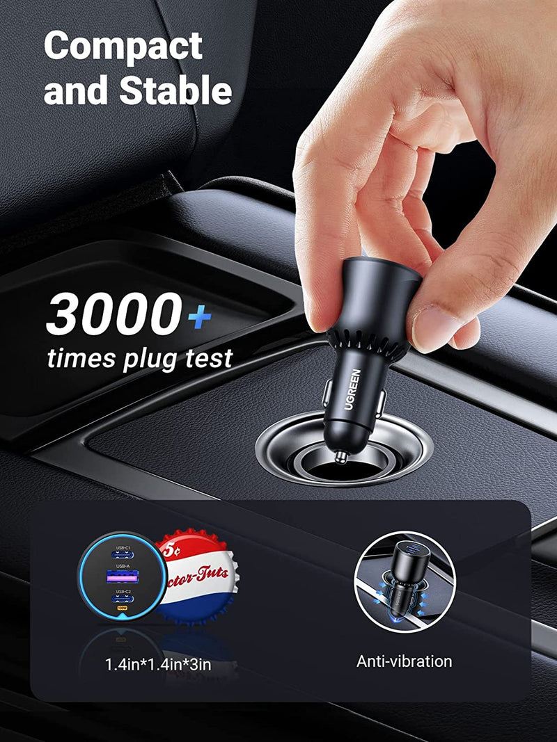 UGREEN EC705 charger installed in a vehicle accessory socket