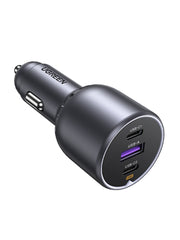 UGREEN 35025 EC705 130W car charger showing two USB-C ports and one USB-A port