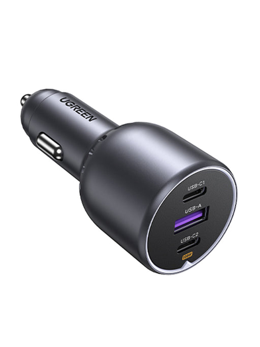 UGREEN 35025 EC705 130W car charger showing two USB-C ports and one USB-A port