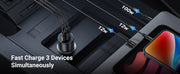 UGREEN 35025 car charger powering three devices with shared output