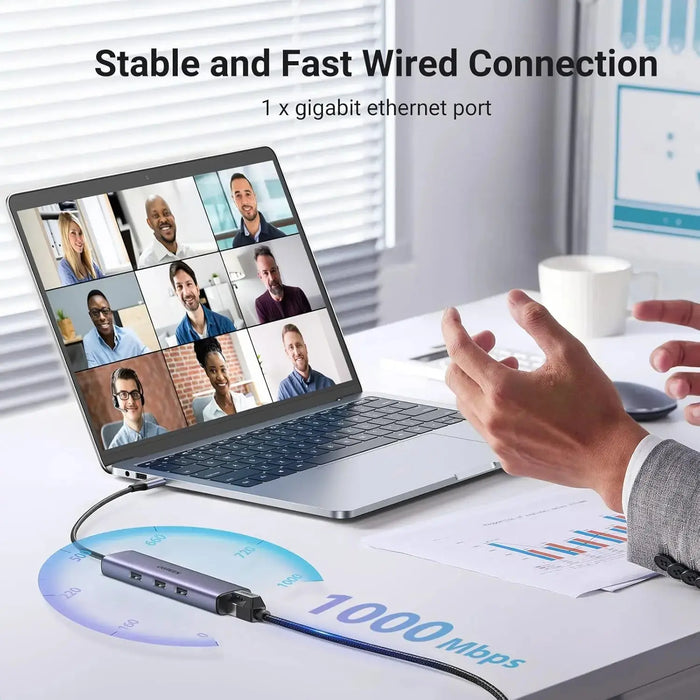 UGREEN 4 in 1 USB C to Ethernet Adapter, Thunderbolt 3 to USB 3.0 Gigabit RJ45 Multiport Hub Compatible with MacBook Pro 13/14/16 Air, iMac, iPad, Surface Book, Dell XPS, Chromebook, and More (60600) TeckPot