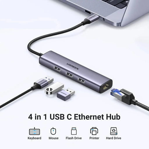 UGREEN 4 in 1 USB C to Ethernet Adapter, Thunderbolt 3 to USB 3.0 Gigabit RJ45 Multiport Hub Compatible with MacBook Pro 13/14/16 Air, iMac, iPad, Surface Book, Dell XPS, Chromebook, and More (60600) TeckPot