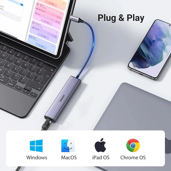 UGREEN 4 in 1 USB C to Ethernet Adapter, Thunderbolt 3 to USB 3.0 Gigabit RJ45 Multiport Hub Compatible with MacBook Pro 13/14/16 Air, iMac, iPad, Surface Book, Dell XPS, Chromebook, and More (60600) TeckPot
