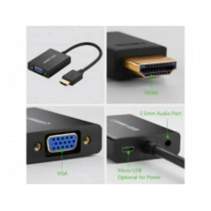 UGREEN HDMI to VGA Adapter Audio HDMI Male VGA Female Converter 1080P 60Hz 3.5mm Audio Port Monitor Projector HDTV (40233) Ugreen