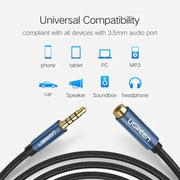 UGREEN 2M 3.5mm Audio Extension Cable Male to Female Braided AUX Headphone Jack Extender Car Laptop Smartphone 40675 Ugreen
