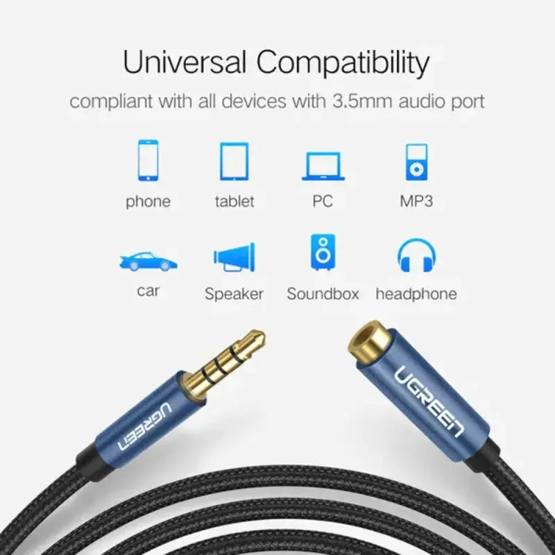 UGREEN 2M 3.5mm Audio Extension Cable Male to Female Braided AUX Headphone Jack Extender Car Laptop Smartphone 40675 Ugreen