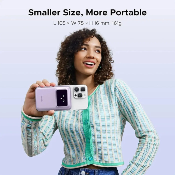 UGREEN Uno Magsafe Power Bank 5000mAh Magnetic Battery Pack 20W Fast Charging Portable Charger with Foldable Stand Emoji TFT Display Powerbank for iPhone 16 Pro Max/15 Plus/14/13/12 Series, Purple (35606) TeckPot
