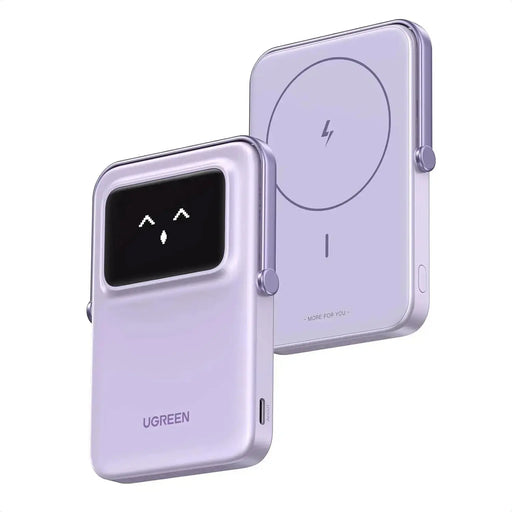 UGREEN Uno Magsafe Power Bank 5000mAh Magnetic Battery Pack 20W Fast Charging Portable Charger with Foldable Stand Emoji TFT Display Powerbank for iPhone 16 Pro Max/15 Plus/14/13/12 Series, Purple (35606) TeckPot