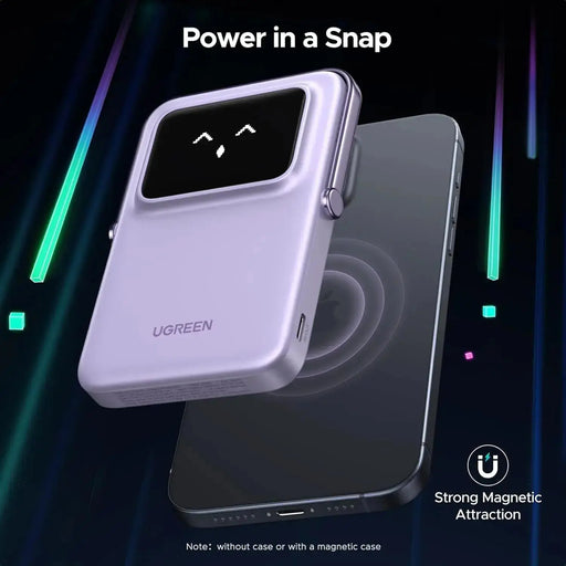 UGREEN Uno Magsafe Power Bank 5000mAh Magnetic Battery Pack 20W Fast Charging Portable Charger with Foldable Stand Emoji TFT Display Powerbank for iPhone 16 Pro Max/15 Plus/14/13/12 Series, Purple (35606) TeckPot