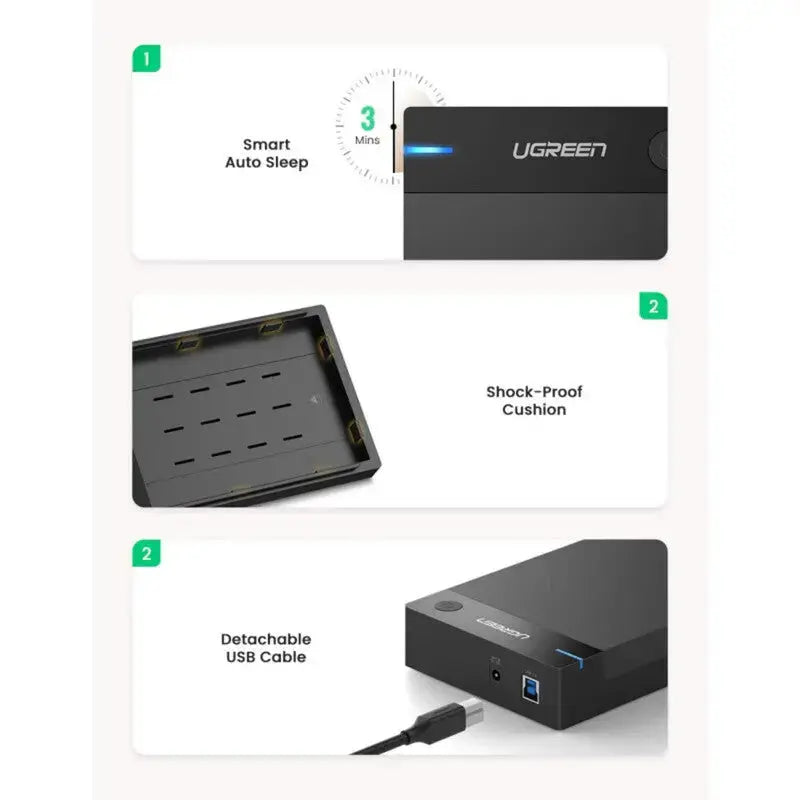 UGREEN External Hard Drive Enclosure 3.5" 2.5" SATA SSD HDD USB 3.0 SATA III UASP 5Gbps Tool-Free Case Portable (50422) Ugreen