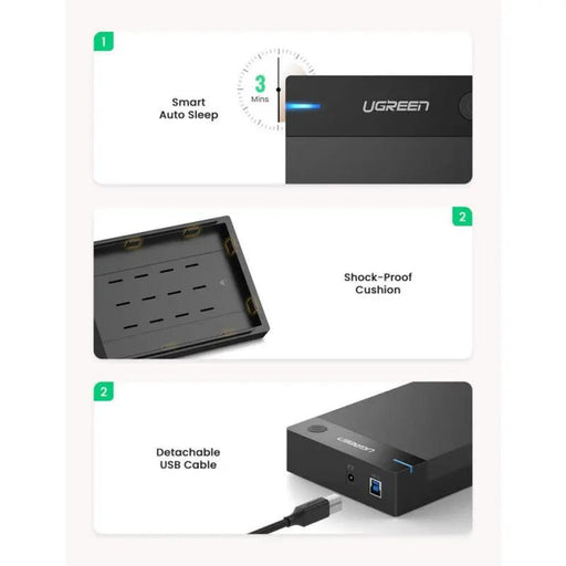 UGREEN External Hard Drive Enclosure 3.5" 2.5" SATA SSD HDD USB 3.0 SATA III UASP 5Gbps Tool-Free Case Portable (50422) Ugreen