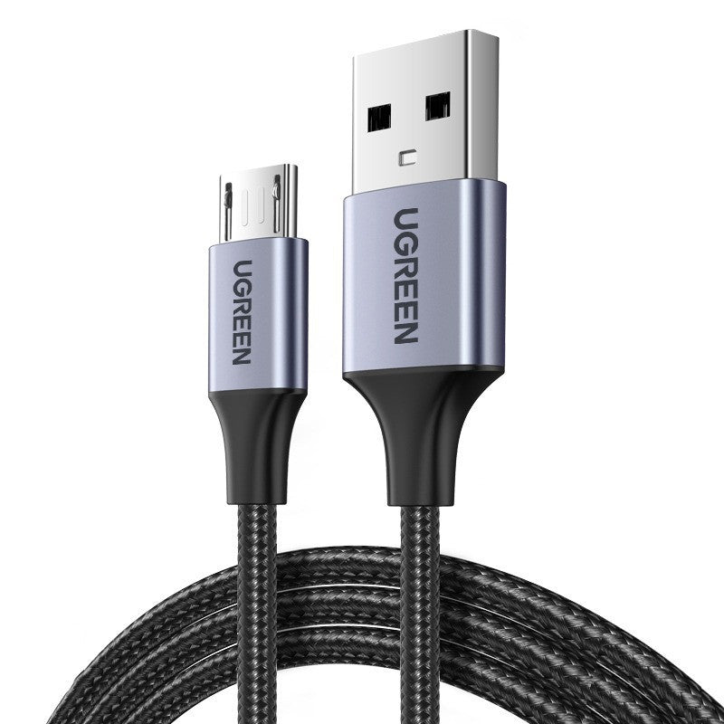UGREEN 60145 Micro USB cable with grey aluminium housings and coiled black braid